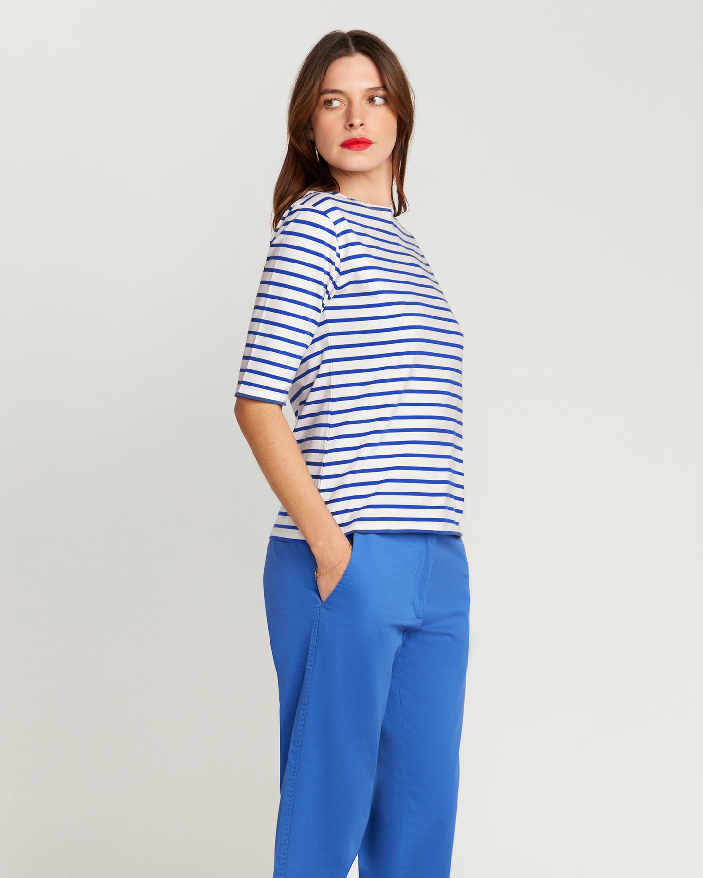 Royal Blue Breton Stripe French Tee  White Base Royal Stripe