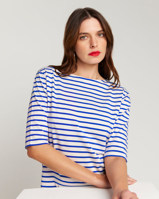 Royal Blue Breton Stripe French Tee  White Base Royal Stripe