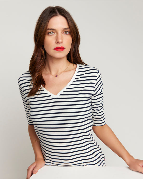 La Bouvier Navy Stripe French Tee - V-Neck