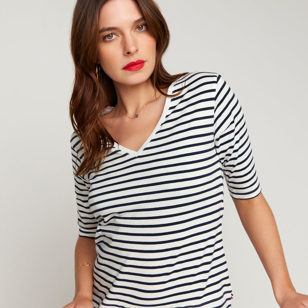 La Bouvier Navy Stripe French Tee - V-Neck