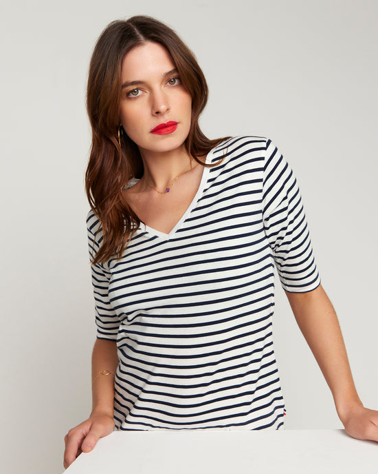 La Bouvier Navy Stripe French Tee - V-Neck