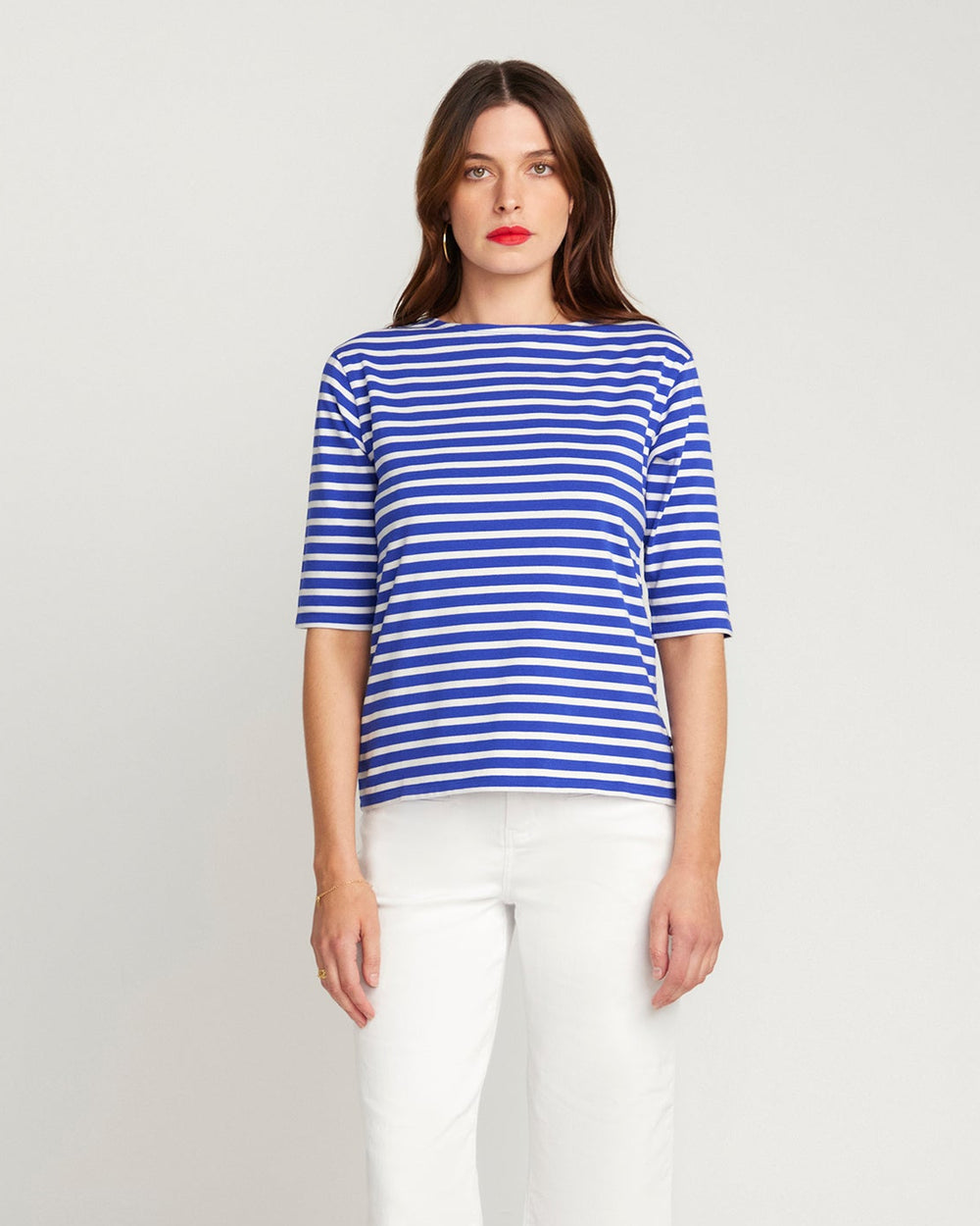 Le Royal Blue Base and White Stripe French Tee Boat Neck