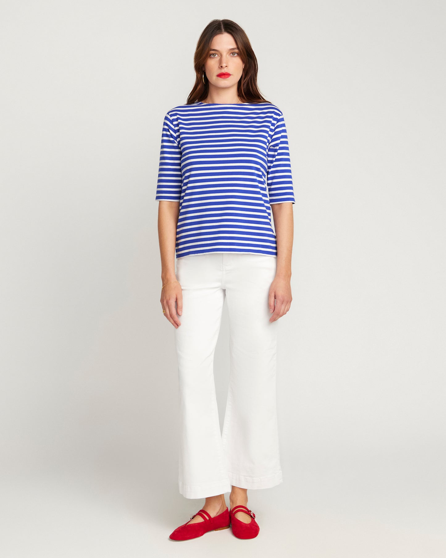 Le Royal Blue Base and White Stripe French Tee Boat Neck