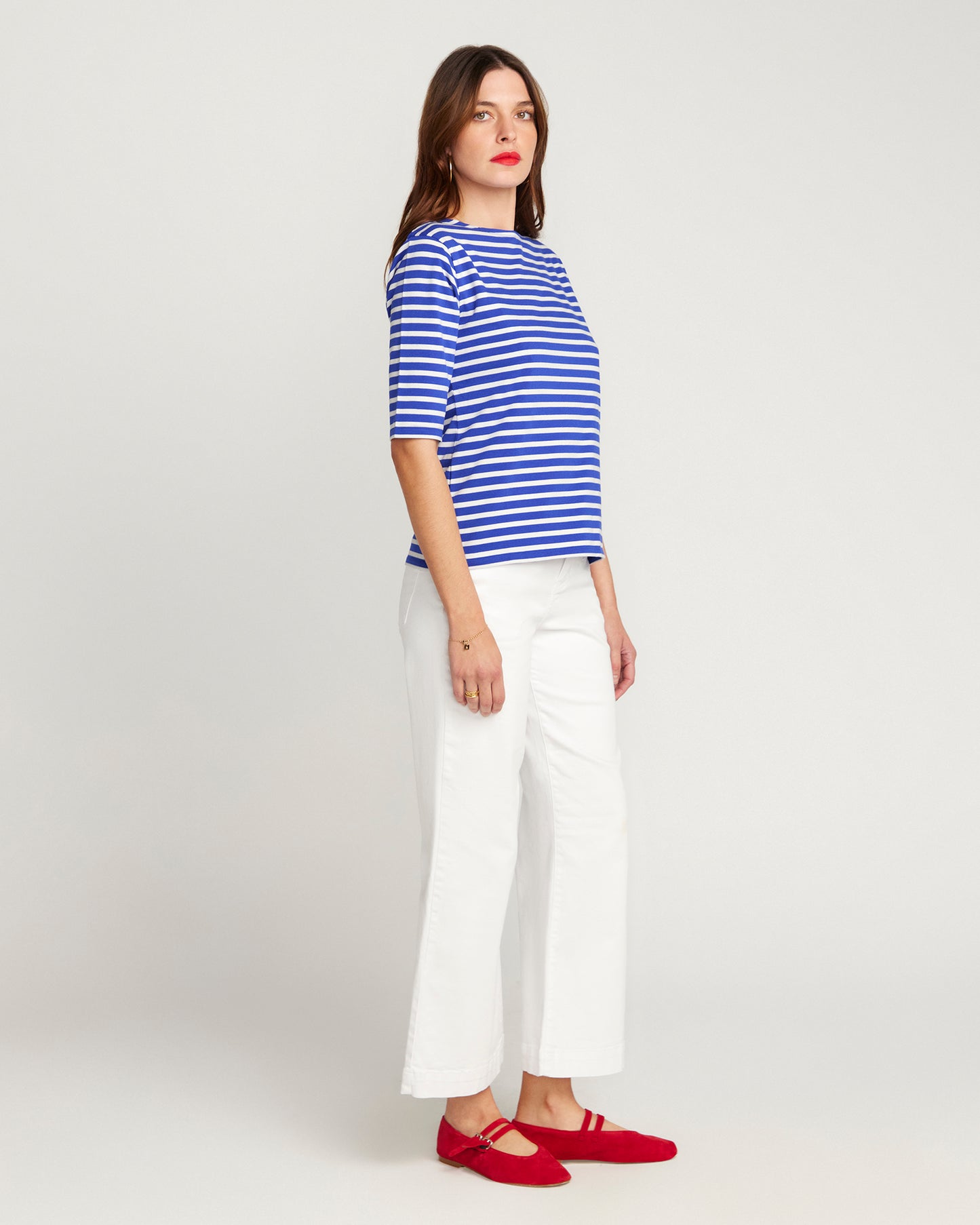 Le Royal Blue Base and White Stripe French Tee Boat Neck