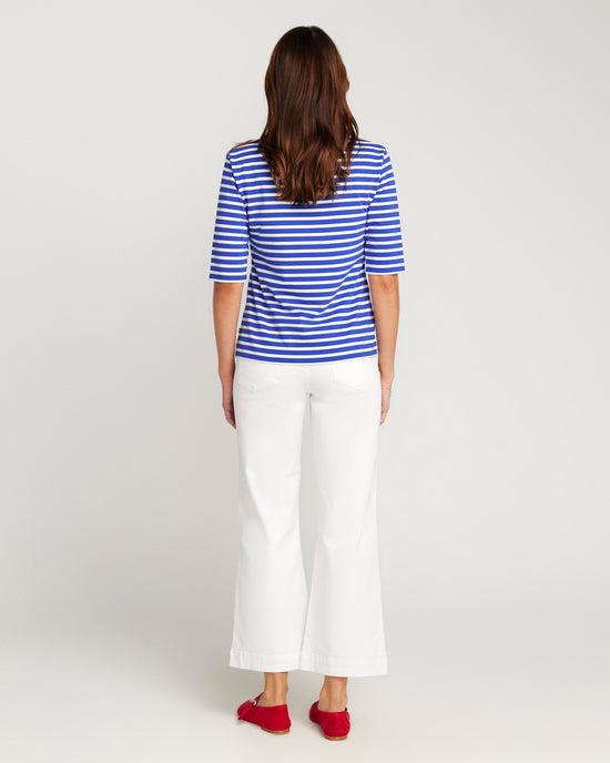 Le Royal Blue Base and White Stripe French Tee Boat Neck