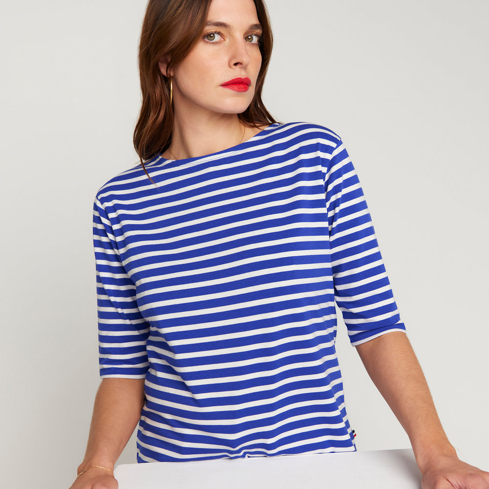 
                      
                        Le Royal Blue Base and White Stripe French Tee Boat Neck
                      
                    