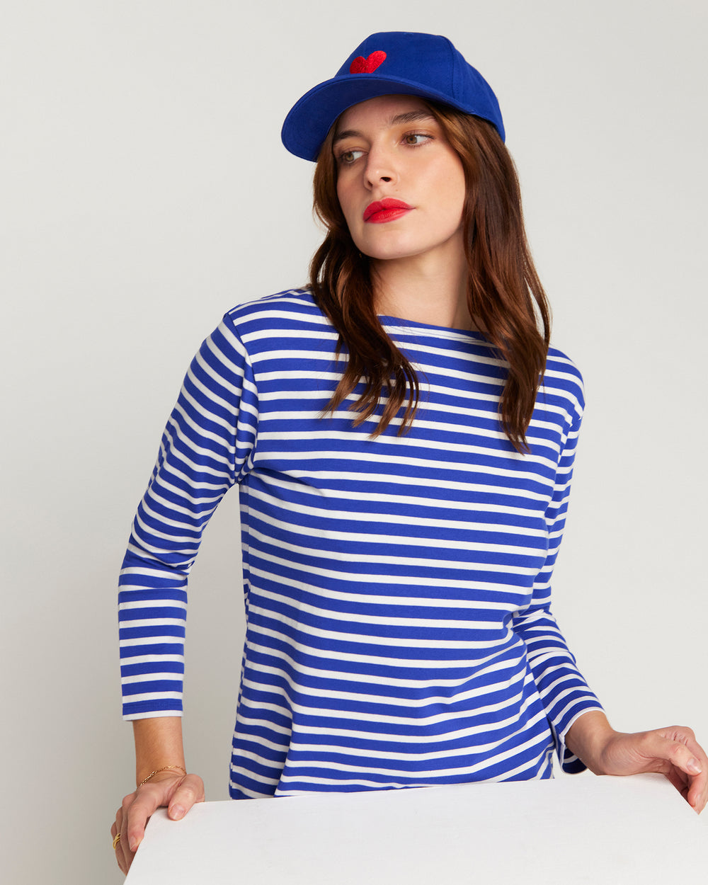 French Breton Boat Neck Top- Royal Blue Base White Stripe