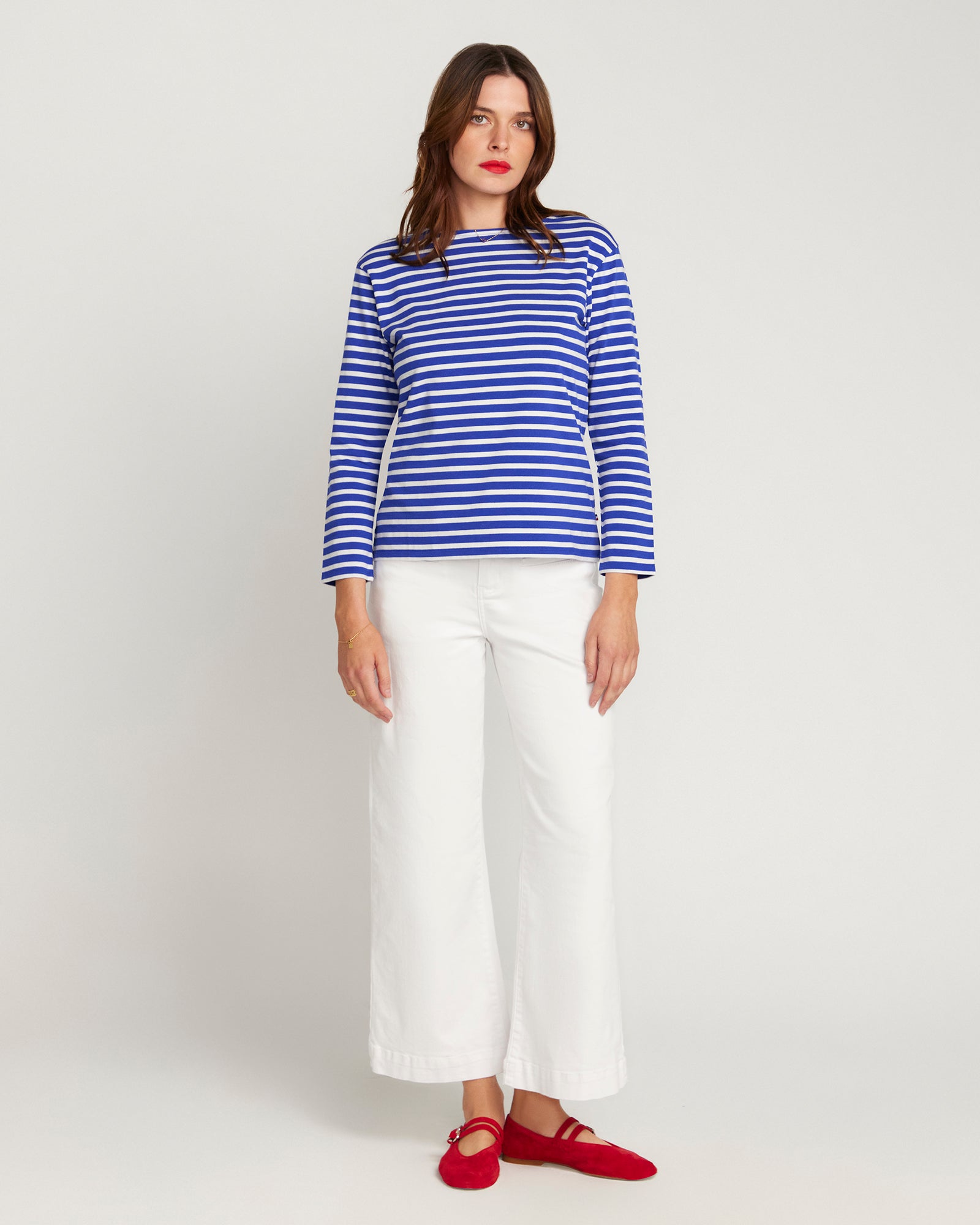 Royal Blue & White Striped Boat Neck Top Breton | Womens Long