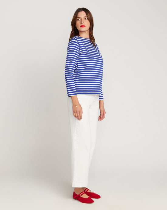 French Breton Boat Neck Top- Royal Blue Base White Stripe