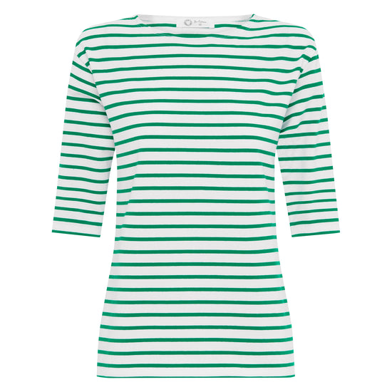 Green Breton Stripe French Tee White Base Green Stripe