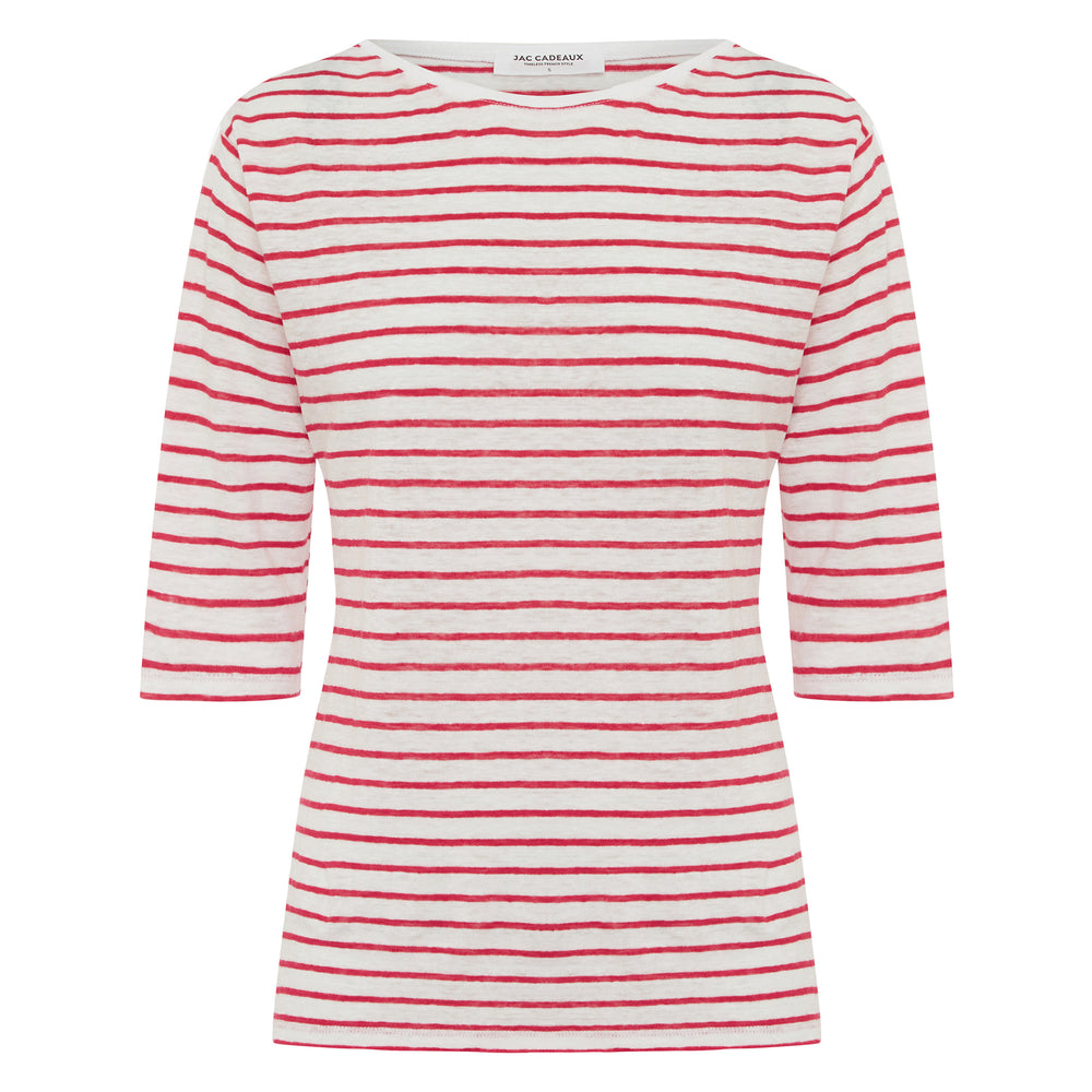
                      
                        French LINEN Breton Boat Neck Top- White Base red Stripe Tee PREORDER 8 OCTOBER
                      
                    
