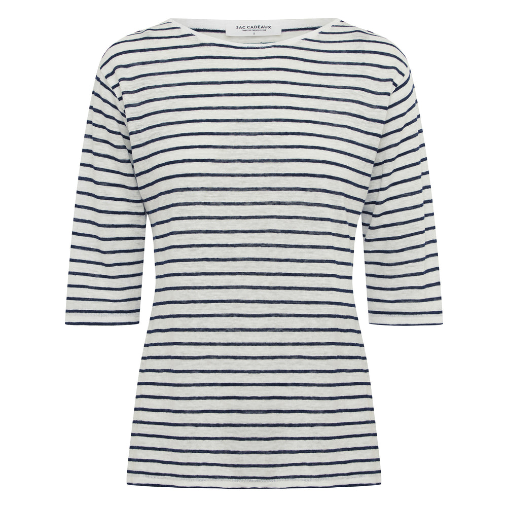 
                      
                        French LINEN Breton Boat Neck Top- White Base navy Stripe Tee PREORDER 8 OCTOBER
                      
                    