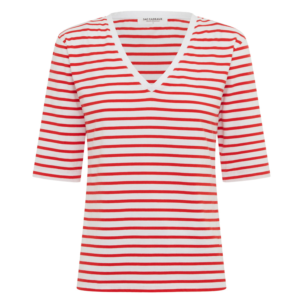 
                      
                        La Bouvier Red Stripe French Tee - V-Neck
                      
                    