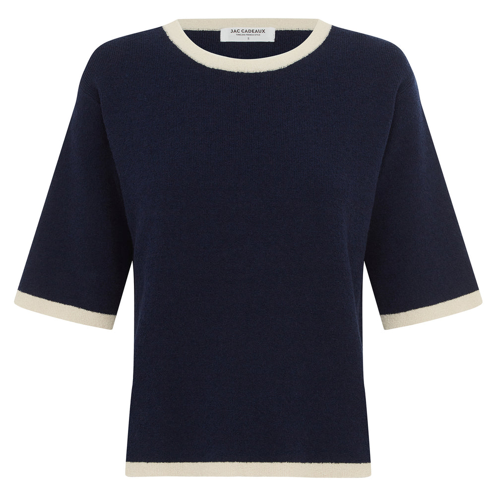 
                      
                        Bouclé Textured Top - Navy Base Cream Trim
                      
                    