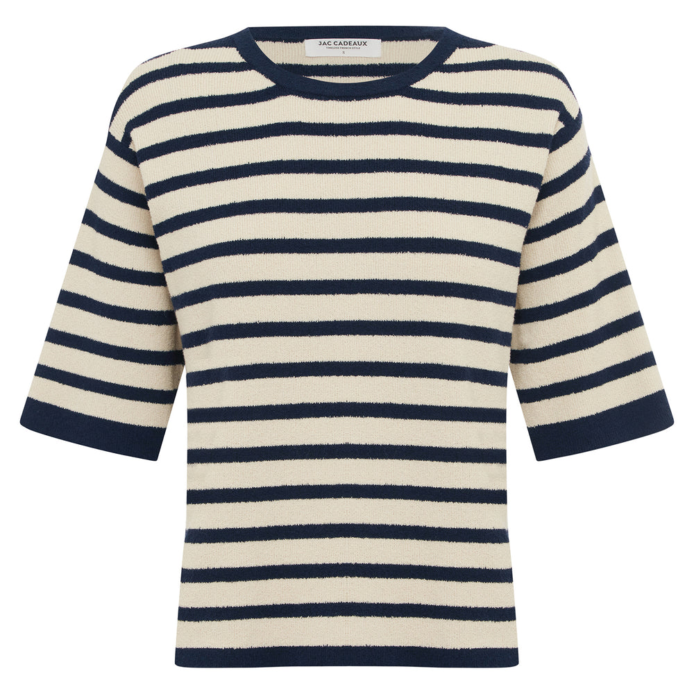 
                      
                        Bouclé Textured Top - Navy & Cream Stripe
                      
                    