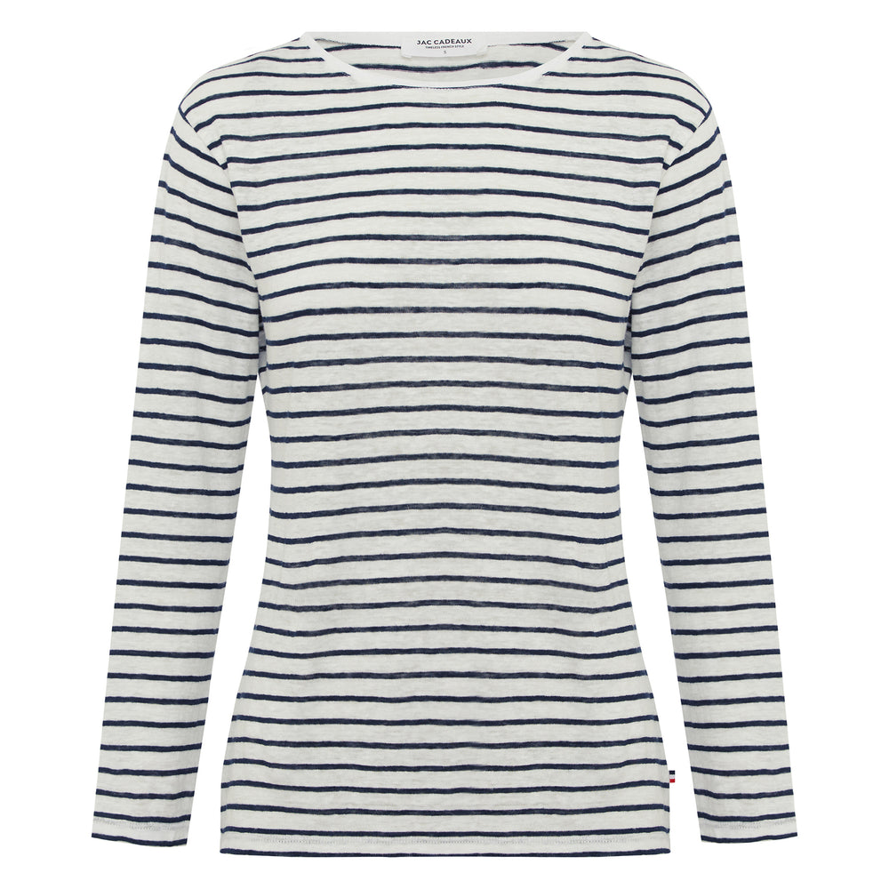 
                      
                        French LINEN Breton Boat Neck Top- White Base Navy Stripe PREORDER 8 OCTOBER
                      
                    