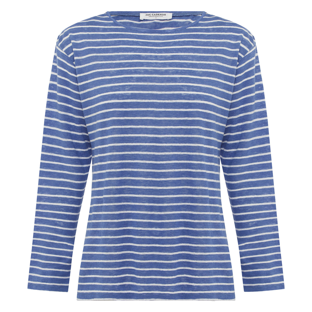 
                      
                        French LINEN Breton Boat Neck Top- Cornflower blue base white tripe PREORDER 8 OCTOBER
                      
                    