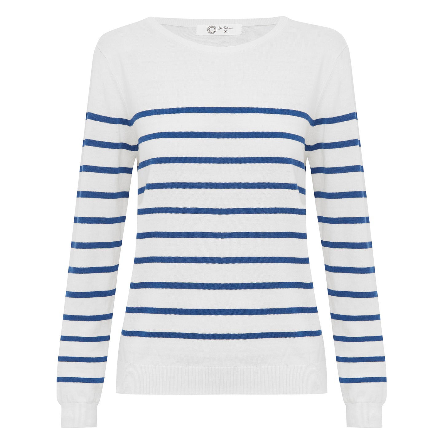 Cotton And Cashmere Breton Sweater Cream Base Royal Blue Stripe