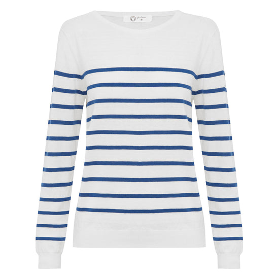 Cotton And Cashmere Breton Sweater Cream Base Royal Blue Stripe