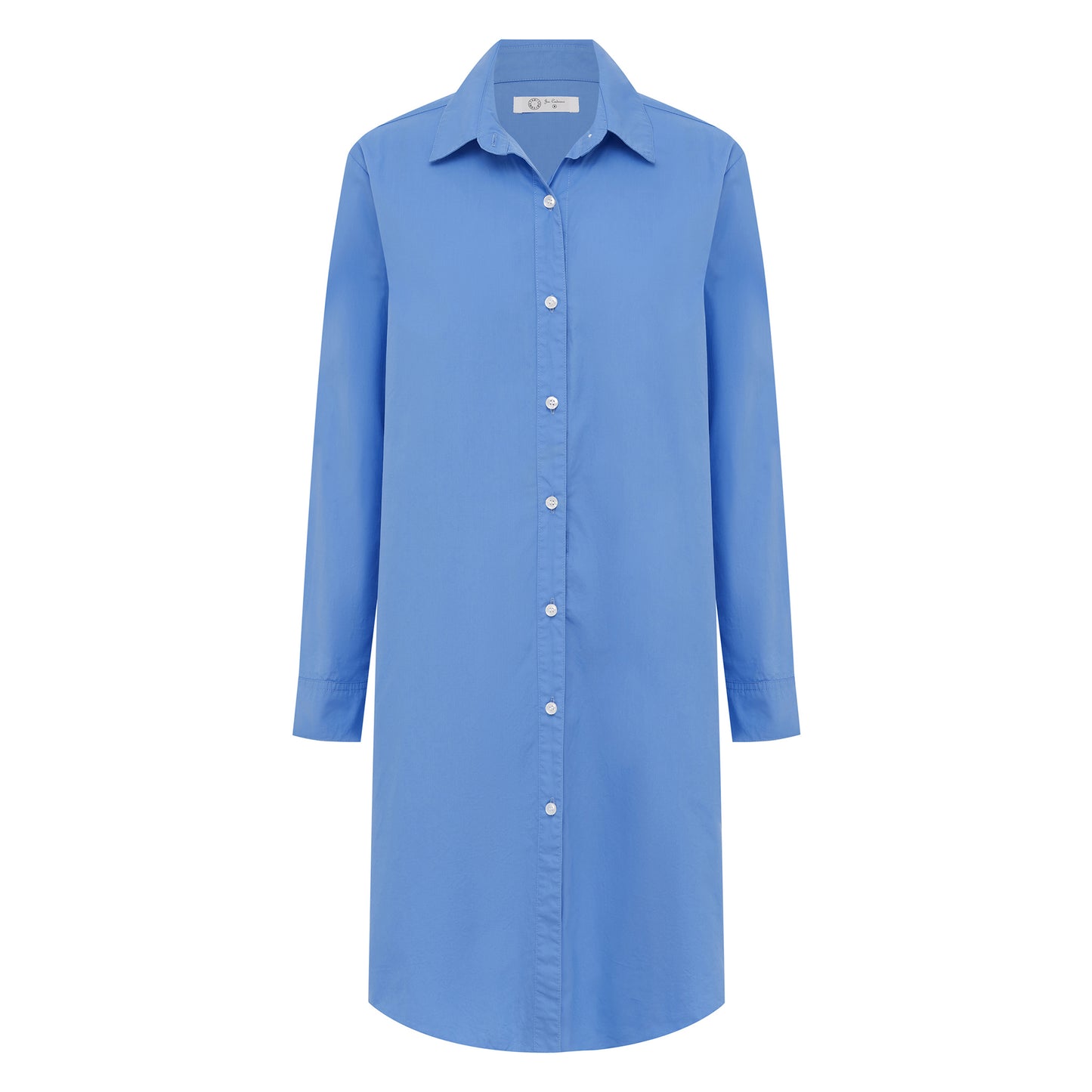 Womens Long Sleeve Blue Azur Shirt Dress 100% Cotton | Jac Cadeaux ...