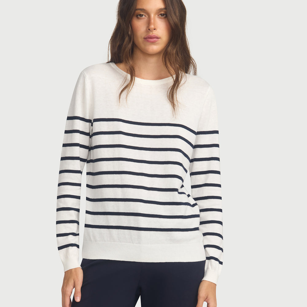 Cotton And Cashmere Breton Sweater Cream Base Navy Stripe