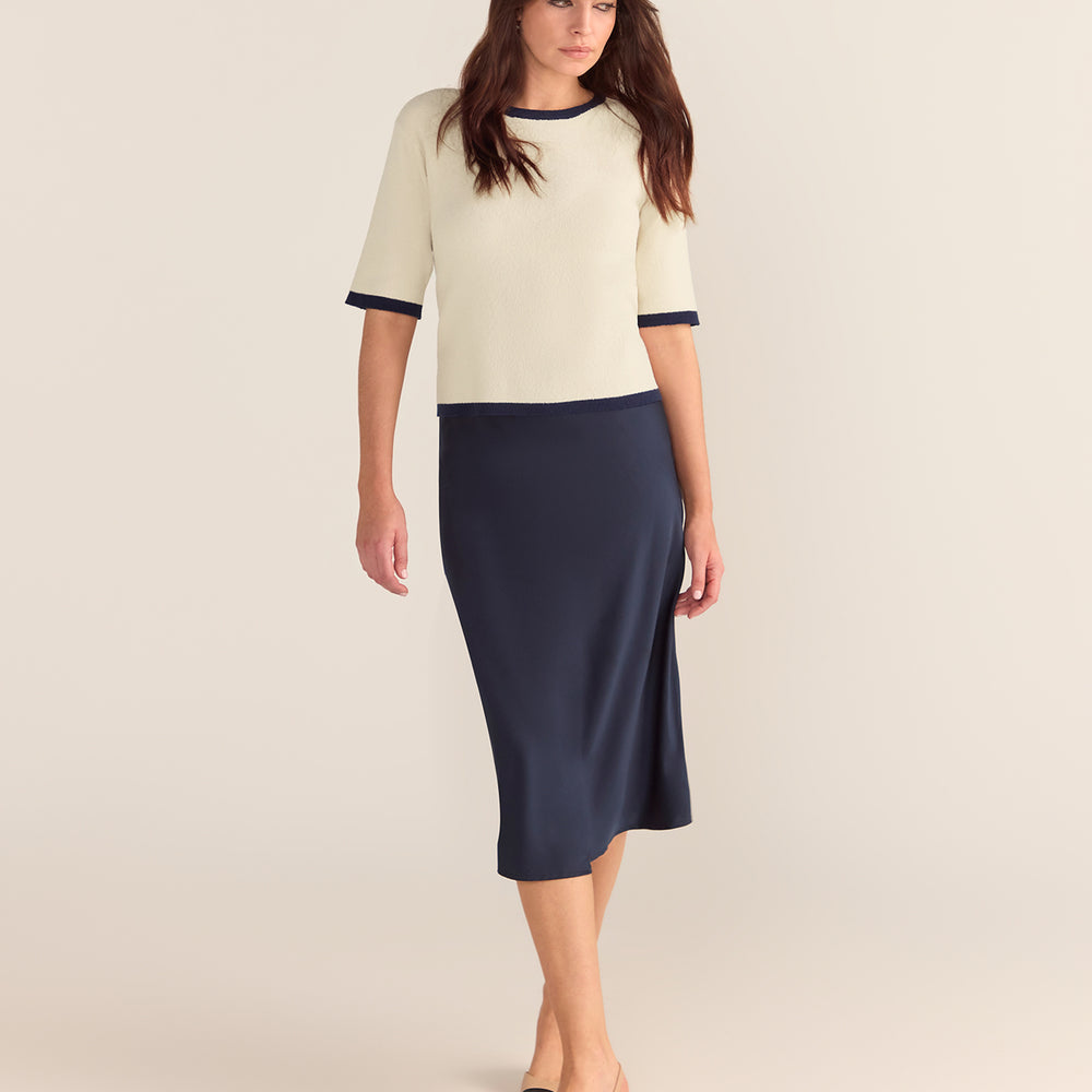 
                      
                        Bouclé Textured Top - Cream Base Navy Trim
                      
                    