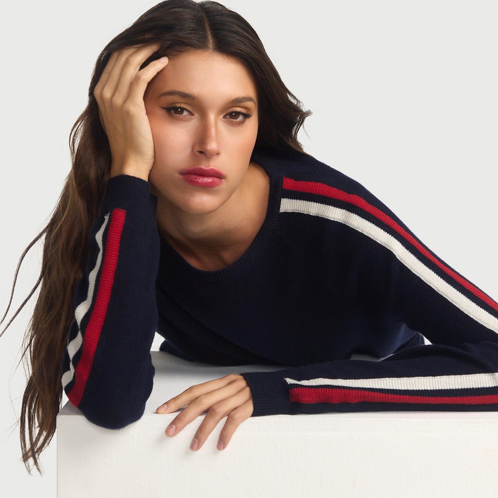 
                      
                        Cashmere & Wool French Racer Crewneck Sweater-Navy PREORDER END MARCH
                      
                    