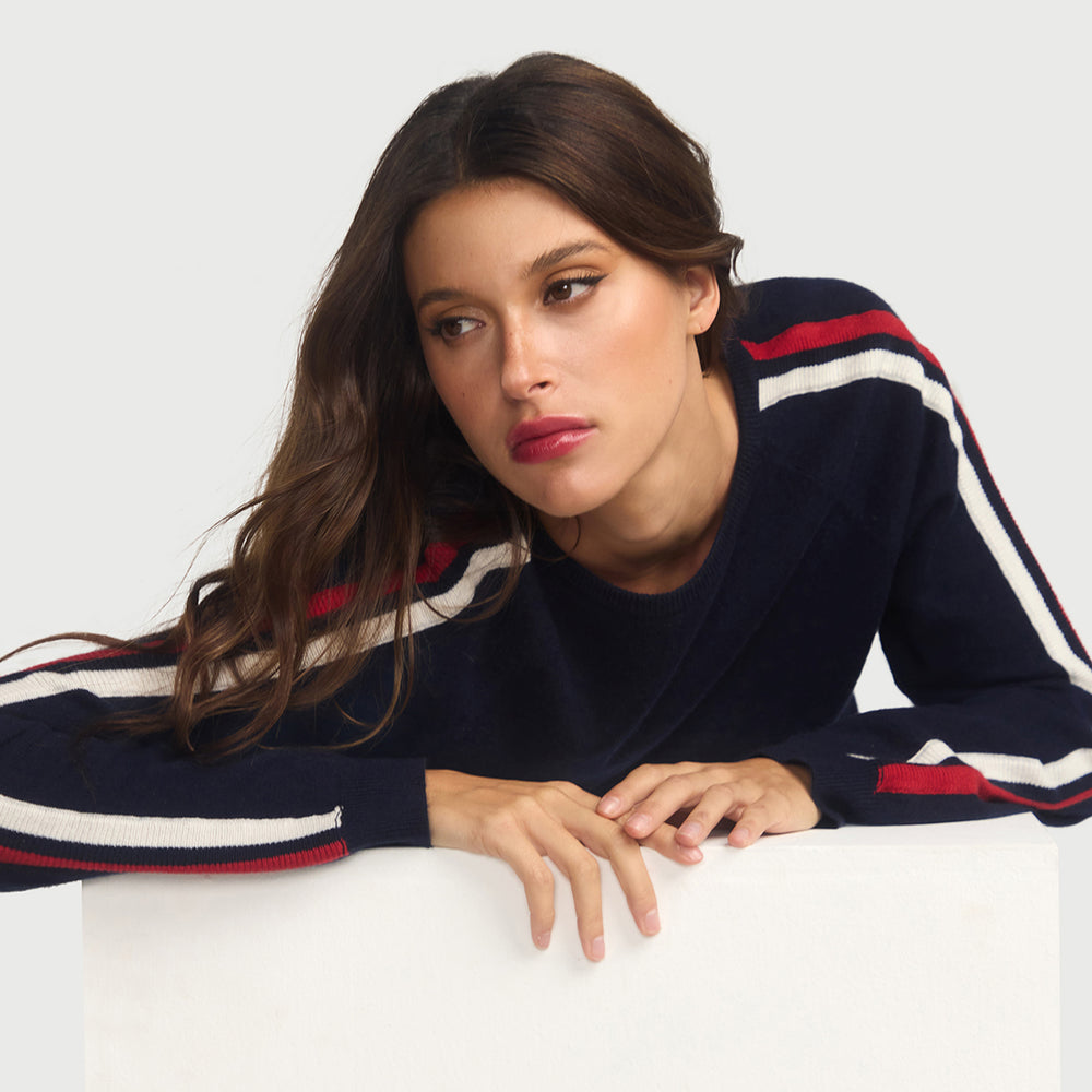 
                      
                        Cashmere & Wool French Racer Crewneck Sweater-Navy PREORDER END MARCH
                      
                    