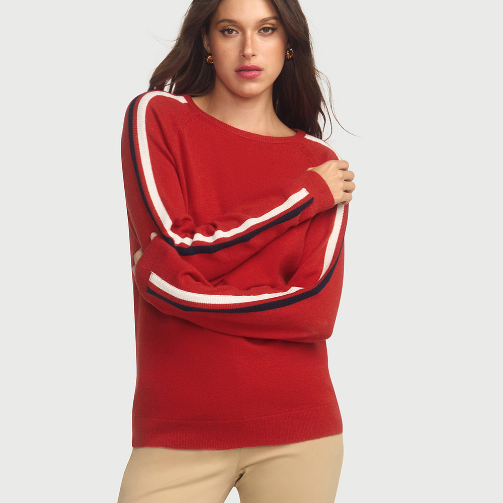 Cashmere & Wool French Racer Crewneck Sweater - RED PREORDER END MARCH