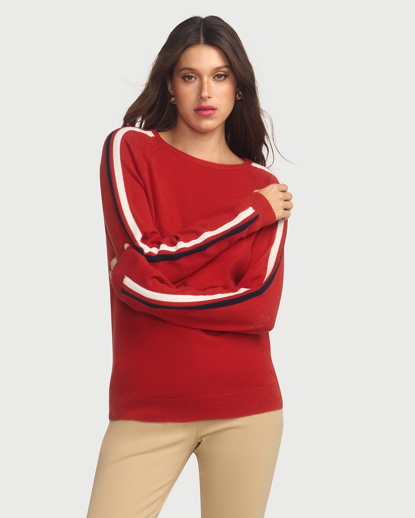 Cashmere & Wool French Racer Crewneck Sweater - RED PREORDER END MARCH