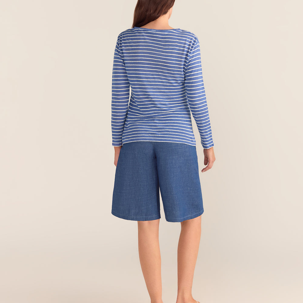 French LINEN Breton Boat Neck Top- Cornflower blue base white tripe PREORDER 8 OCTOBER