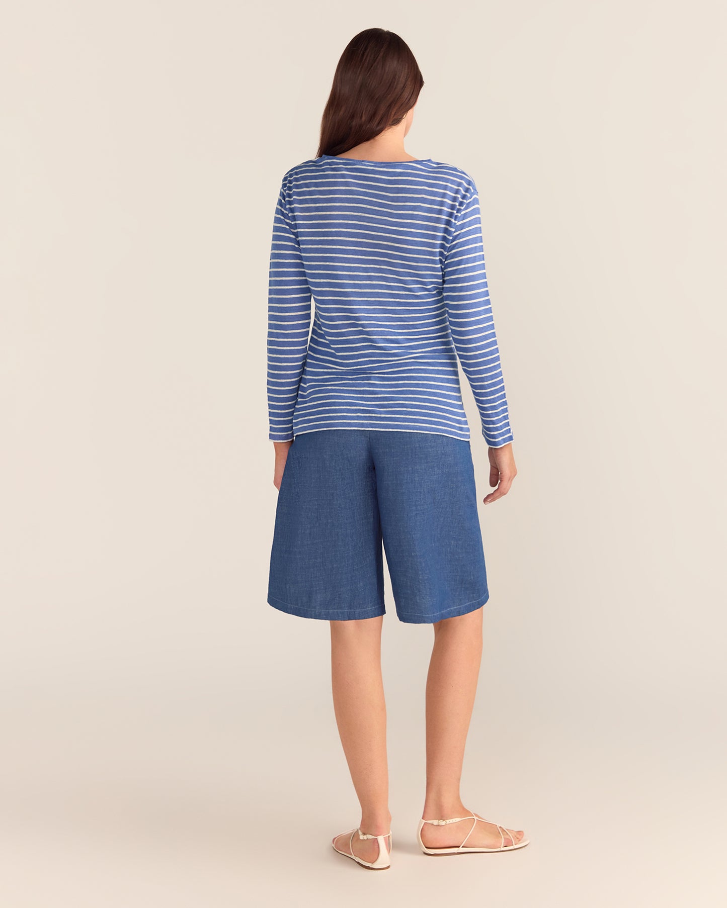 French LINEN Breton Boat Neck Top- Cornflower blue base white tripe PREORDER 8 OCTOBER