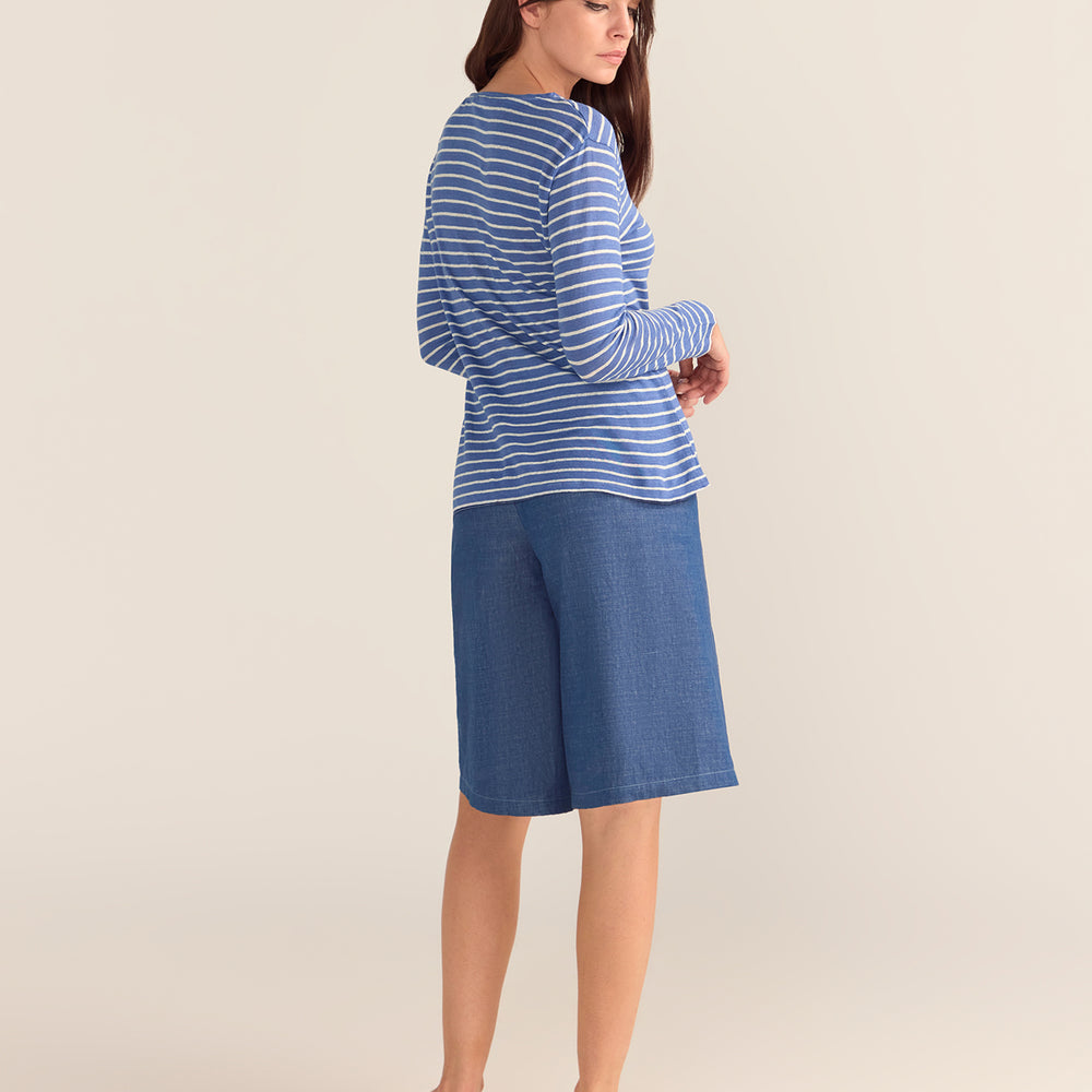 
                      
                        French LINEN Breton Boat Neck Top- Cornflower blue base white tripe PREORDER 8 OCTOBER
                      
                    