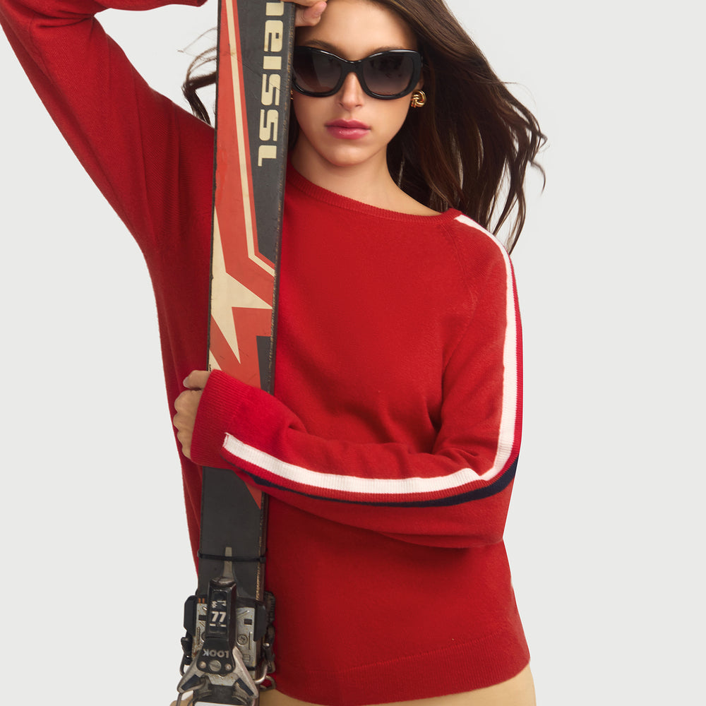 Cashmere & Wool French Racer Crewneck Sweater - RED PREORDER END MARCH