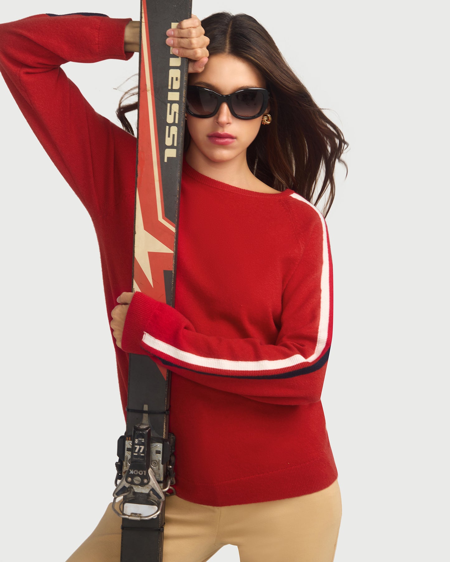 Cashmere & Wool French Racer Crewneck Sweater - RED PREORDER END MARCH