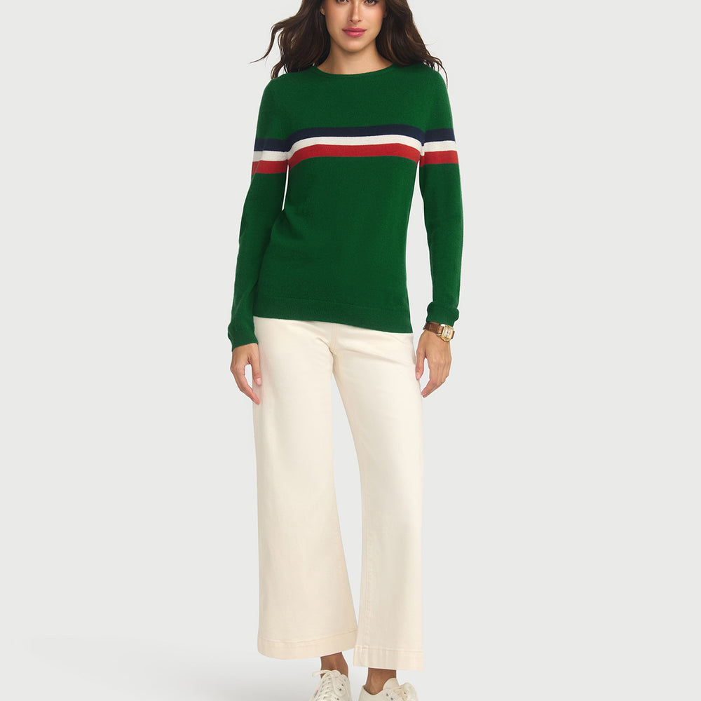 Cashmere & Wool French Racer Crewneck Sweater - GREEN PREORDER END MARCH