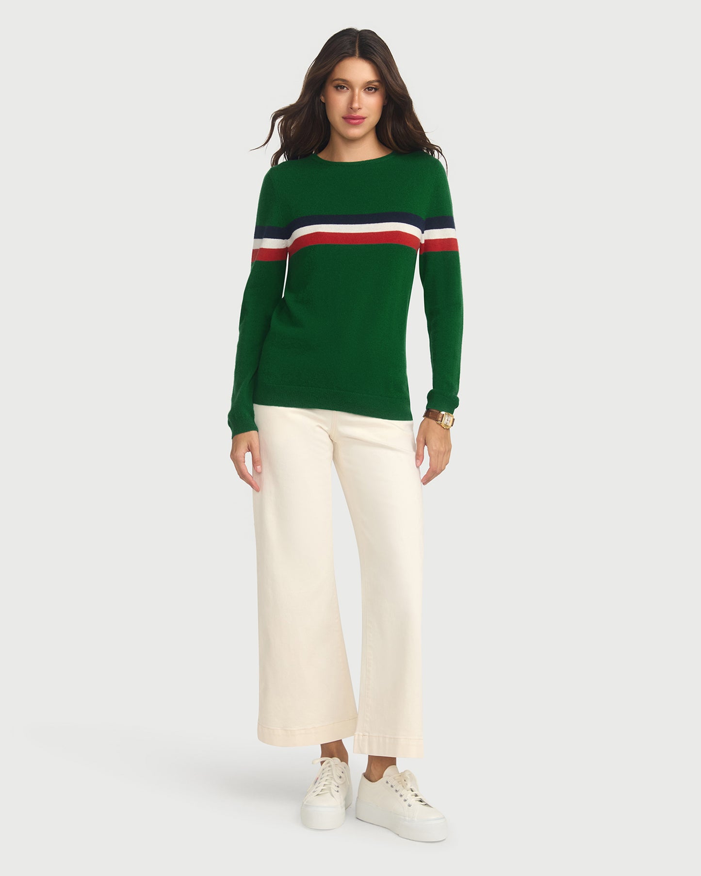 Cashmere & Wool French Racer Crewneck Sweater - GREEN PREORDER END MARCH