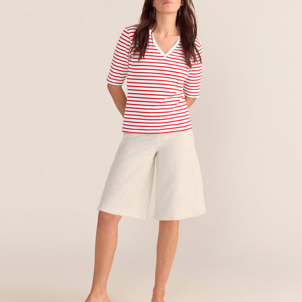 La Bouvier Red Stripe French Tee - V-Neck