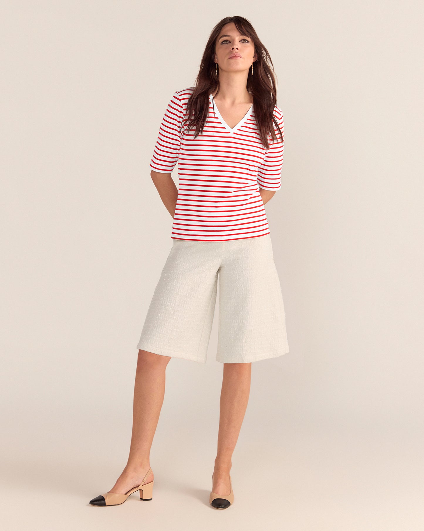 La Bouvier Red Stripe French Tee - V-Neck