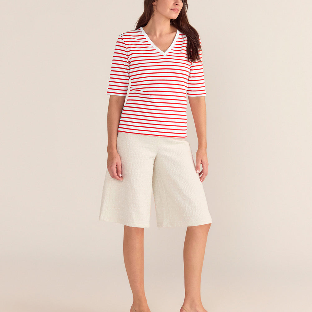 La Bouvier Red Stripe French Tee - V-Neck