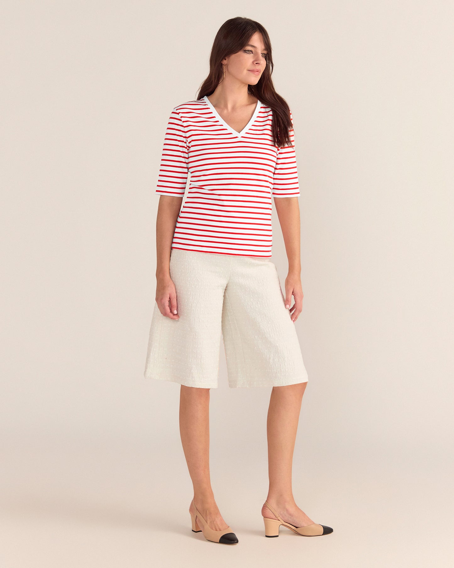 La Bouvier Red Stripe French Tee - V-Neck