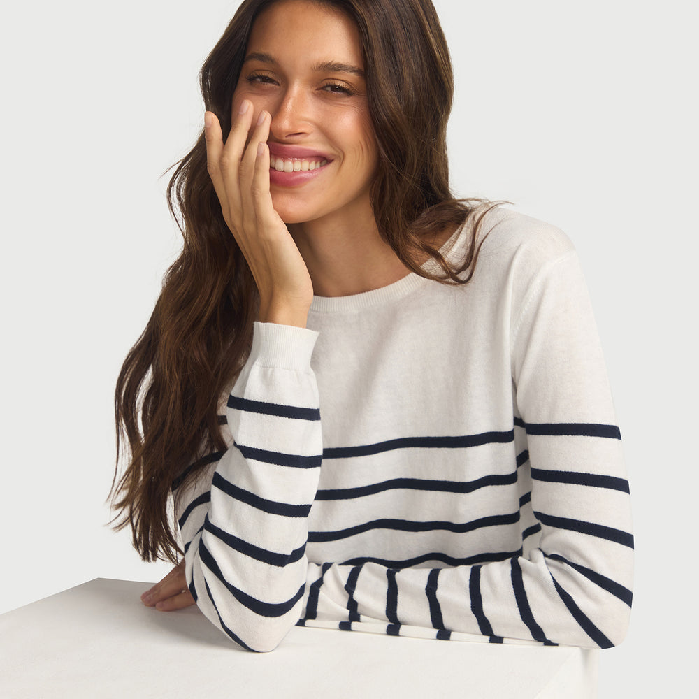 
                      
                        Cotton And Cashmere Breton Sweater Cream Base Navy Stripe
                      
                    