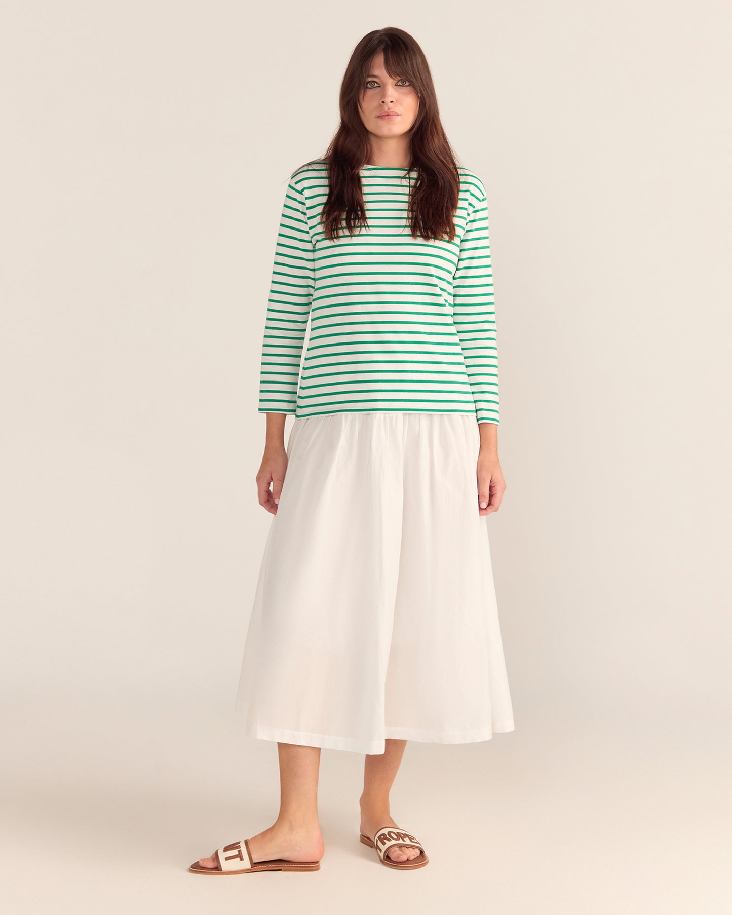 Green Breton Stripe French Top White Base Green Stripe