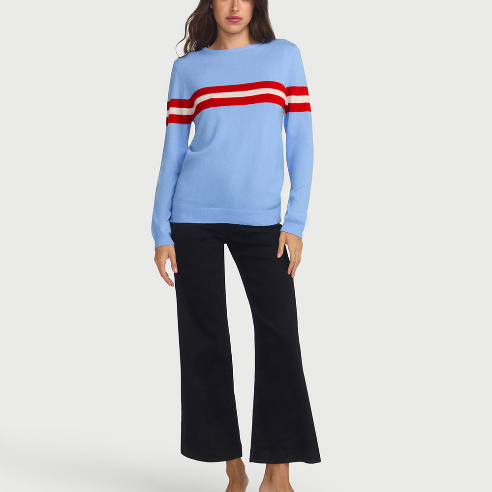 Cashmere & Wool French Racer Crewneck Sweater - POWDER BLUE PREORDER END MARCH