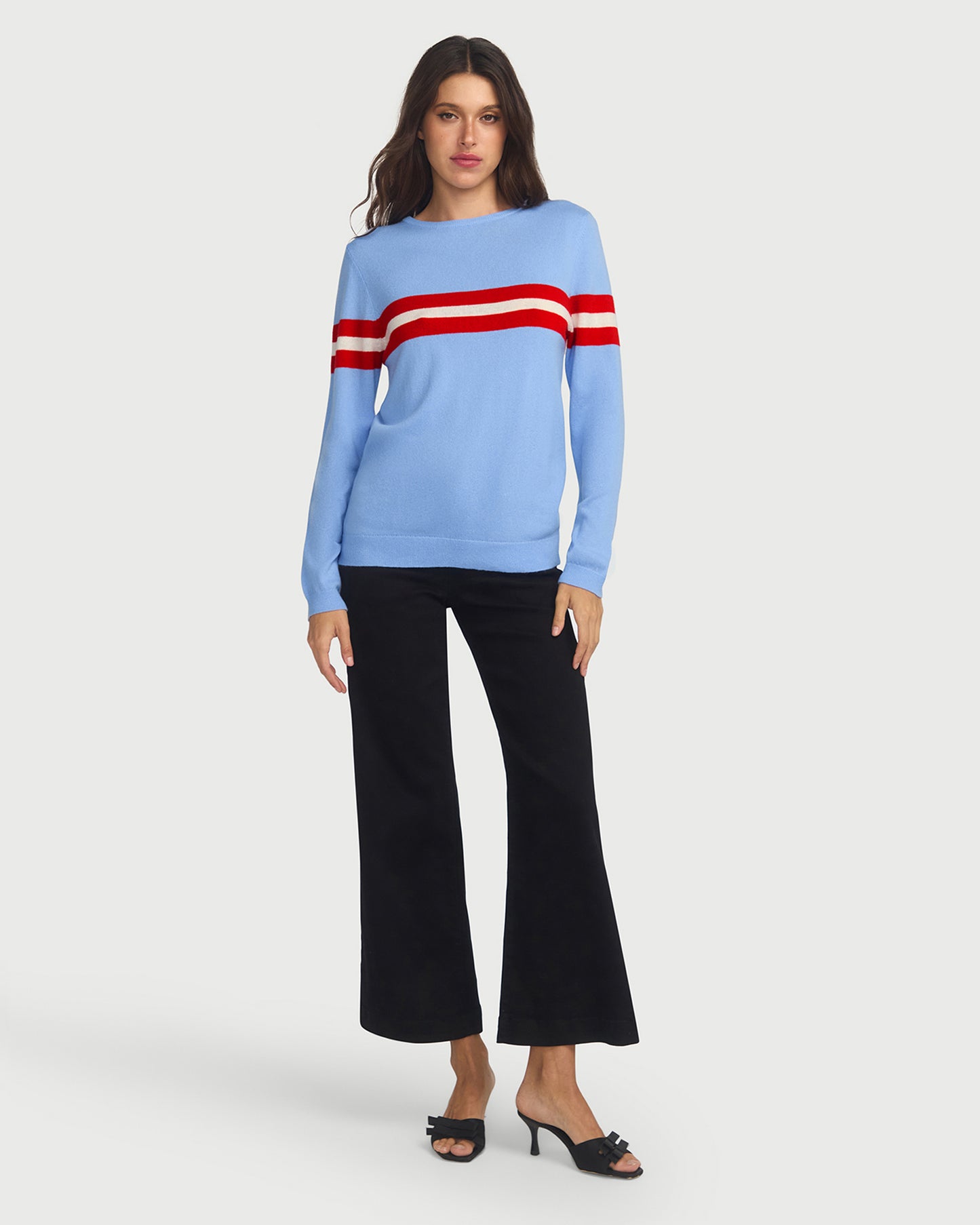 Cashmere & Wool French Racer Crewneck Sweater - POWDER BLUE PREORDER END MARCH