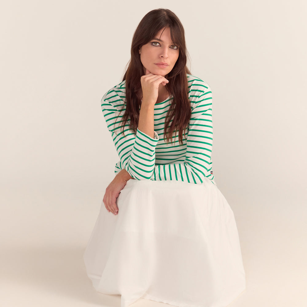 Green Breton Stripe French Top White Base Green Stripe
