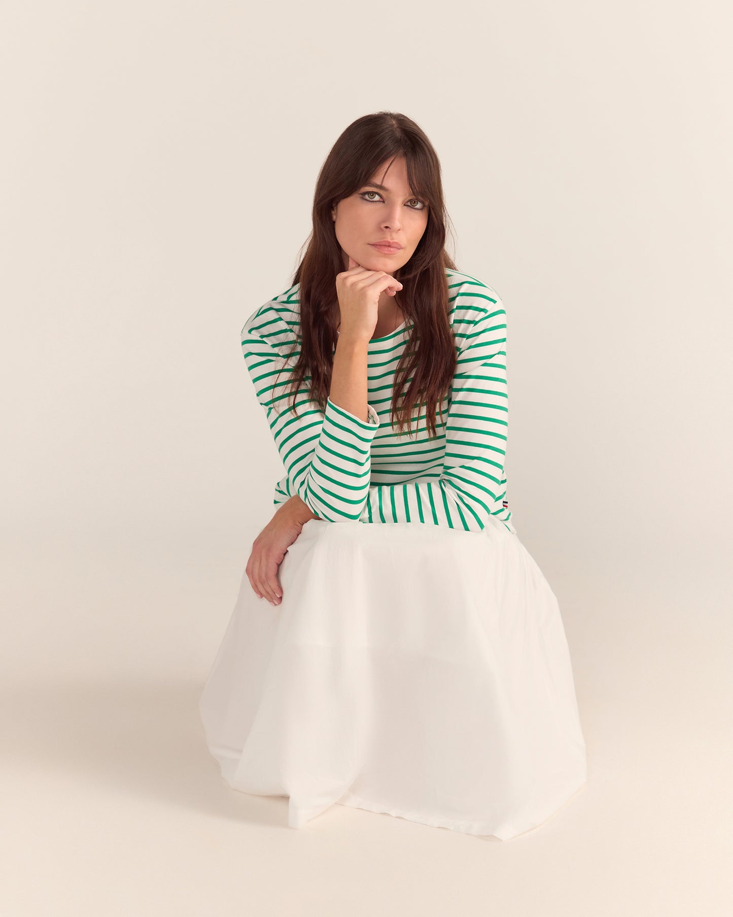 Green Breton Stripe French Top White Base Green Stripe