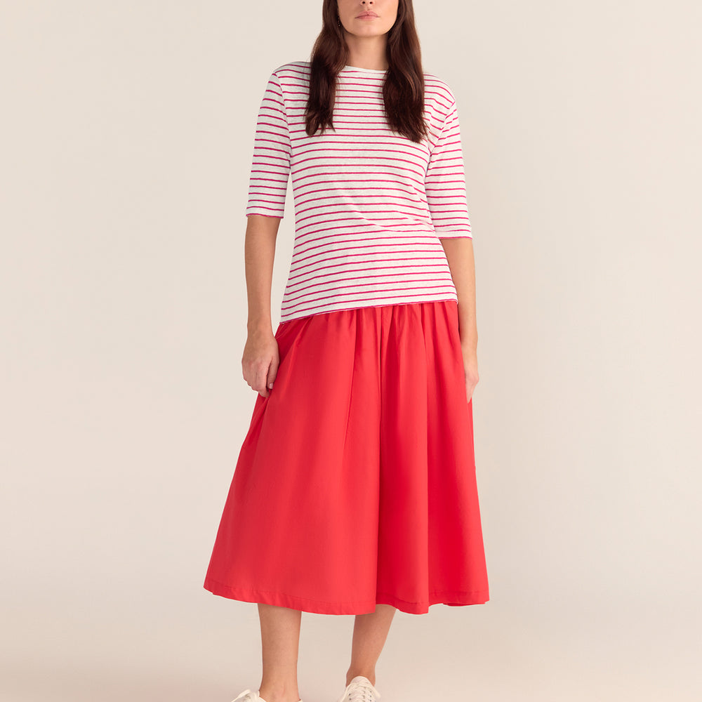 French LINEN Breton Boat Neck Top- White Base red Stripe Tee PREORDER 8 OCTOBER