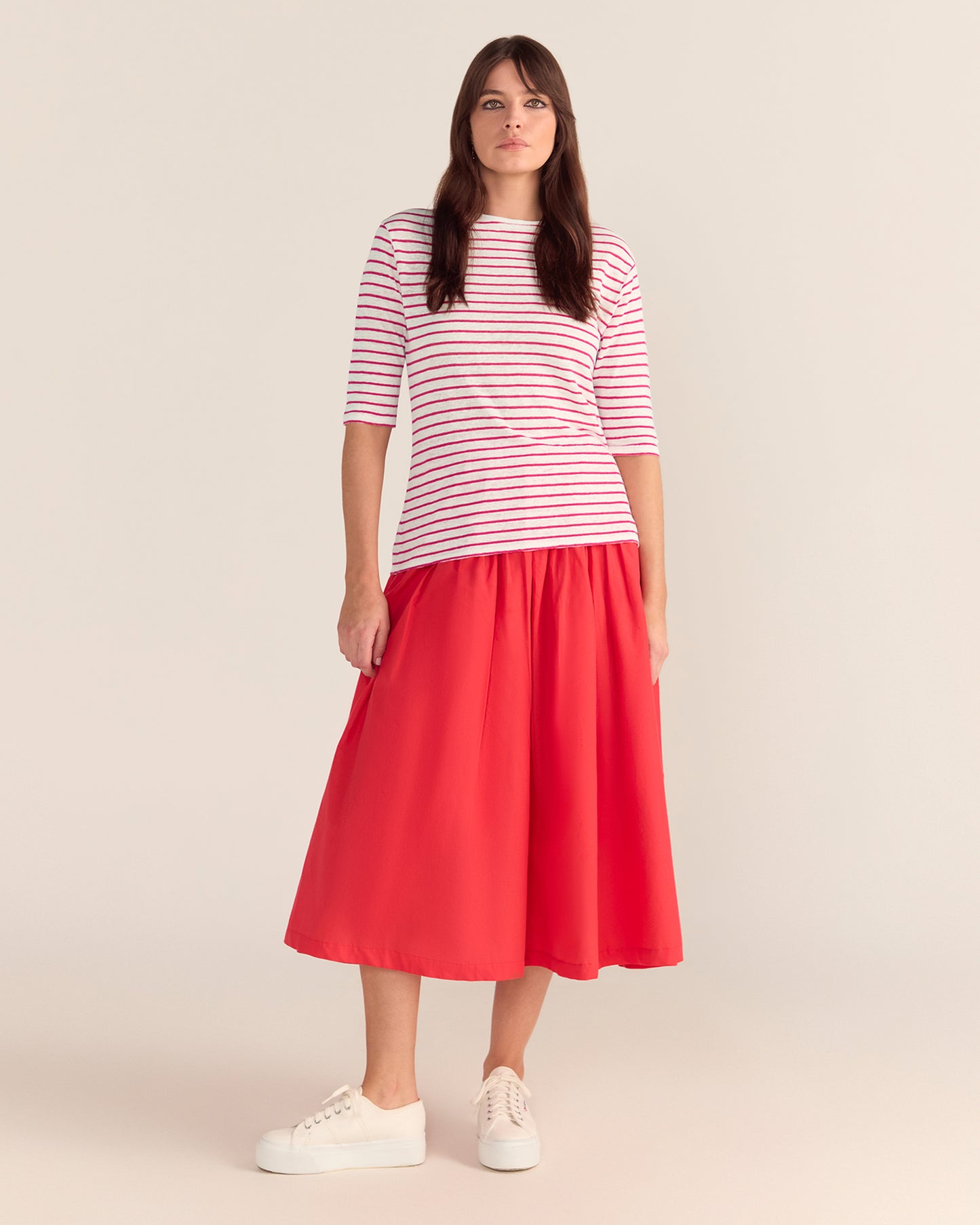 French LINEN Breton Boat Neck Top- White Base red Stripe Tee PREORDER 8 OCTOBER