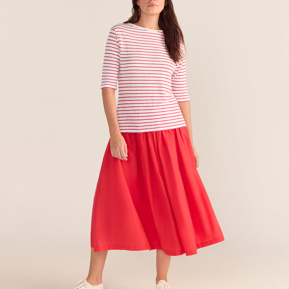 French LINEN Breton Boat Neck Top- White Base red Stripe Tee PREORDER 8 OCTOBER